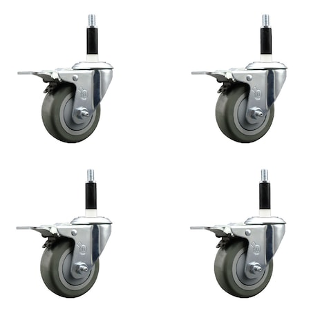 Service Caster 3.5'' Gray Poly Swivel 7/8'' Expanding Stem Caster Set Total Lock Brake, 4PK SCC-EXTTL20S3514-PPUB-78-4